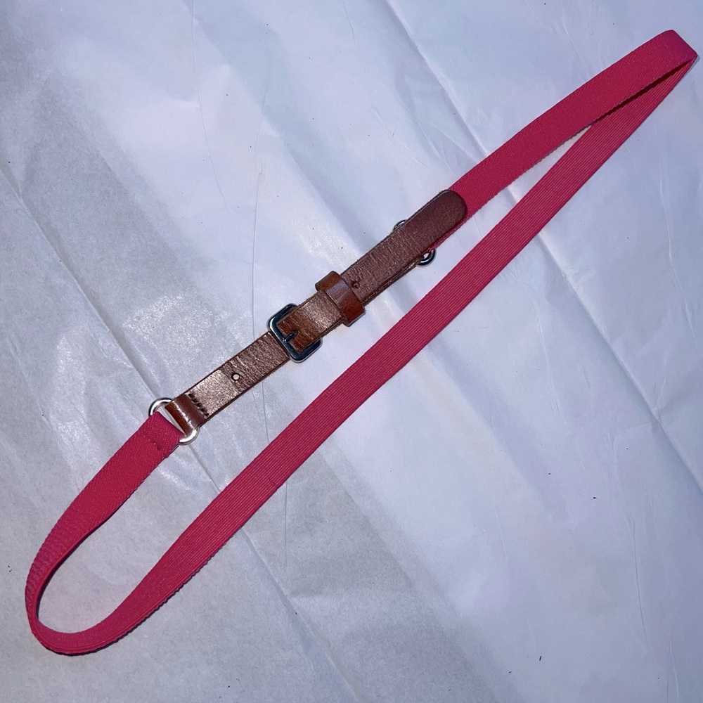 Neon Pink elastic and brown leather belt